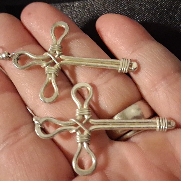 Hand Crafted Silver Cross Earrings - Picture 3 of 4